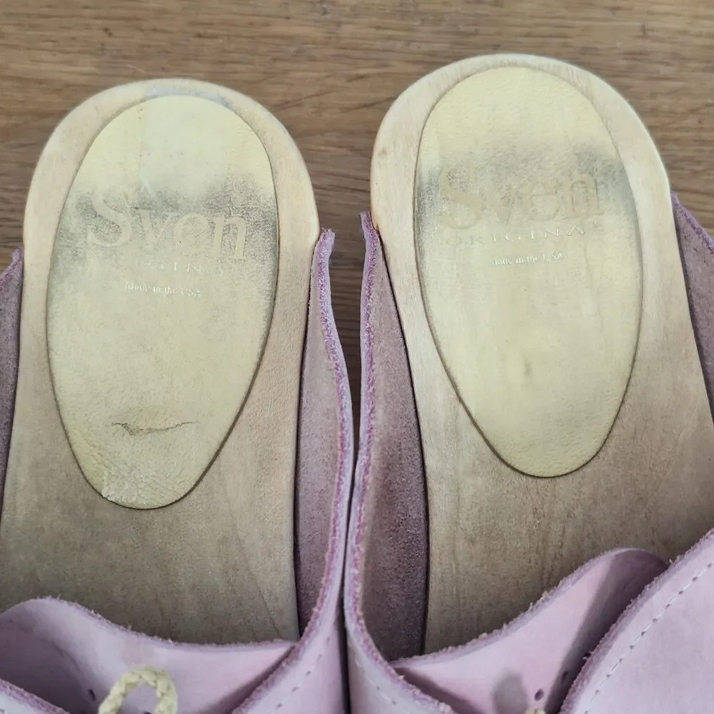 Sven Women's US 9.5-10 EU 40 Lace-Up Clogs Tan Pink Circle Punch Leather Sweden - Picture 9 of 11